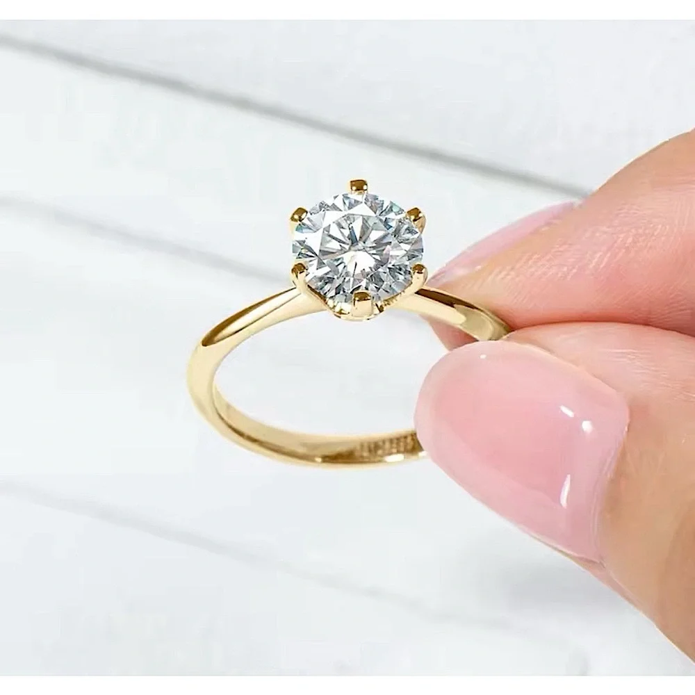 NEW 2 Ct Solitaire Simulated Diamond 14k Gold Plated S925‎ Engagement Ring
